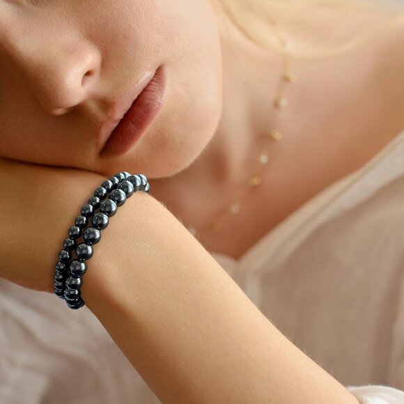 3PCS Hematite Healing Crystal Natural Stone Beaded Stretch Bracelet for Women - Picture 5 of 7